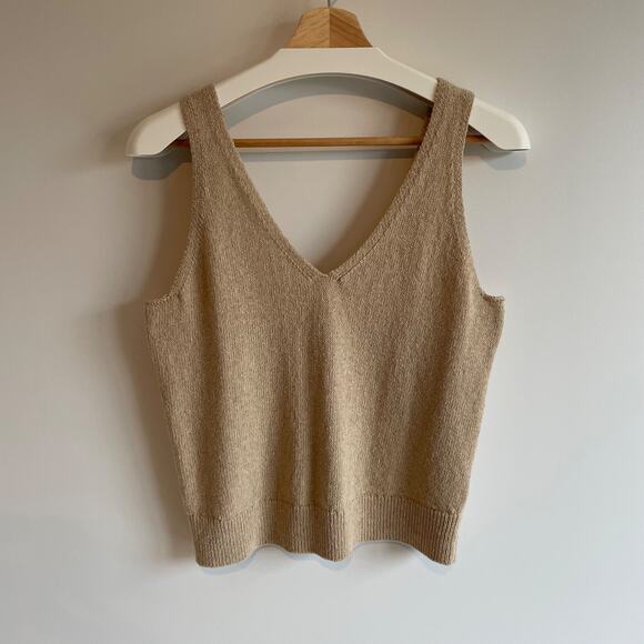 Rails Womens Beige Sleeveless V-Neck Knit Top Size S‎ Minimalist Quiet Luxury - Picture 1 of 7